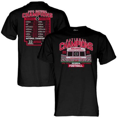 Men's Blue 84 Black Georgia Bulldogs College Football Playoff 2021 National Champions Stadium Schedule T-Shirt