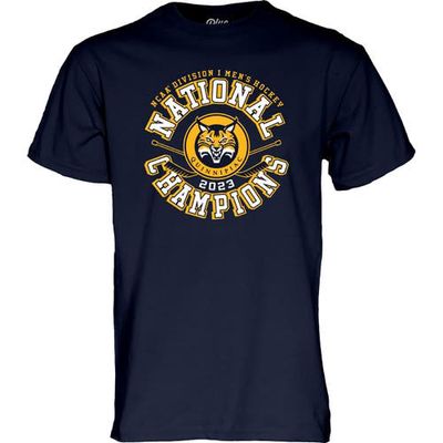 Men's Blue 84 Navy Quinnipiac Bobcats 2023 NCAA Men's Ice Hockey National Champions Top Rung T-Shirt