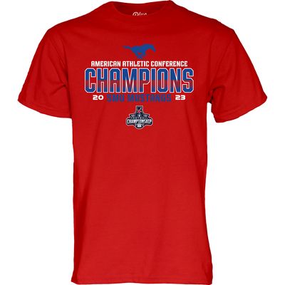 Men's Blue 84 Red SMU Mustangs 2023 AAC Football Conference Champions Locker Room T-Shirt