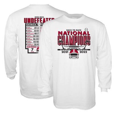 Men's Blue 84 White Georgia Bulldogs College Football Playoff 2022 National Champions Schedule Long Sleeve T-Shirt