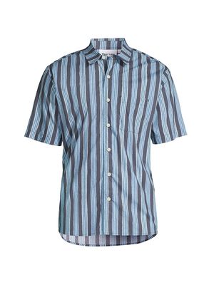 Men's Blurry Stripes Printed Cotton Shirt - Blue - Size Small - Blue - Size Small