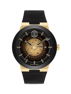Men's Bold Fusion Auto Ion-Plated Steel Leather-Strap Watch - Black