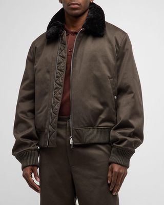 Men's Bomber Jacket with Shearling Collar
