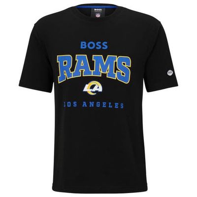 Men's BOSS X NFL Black Los Angeles Rams Huddle T-Shirt