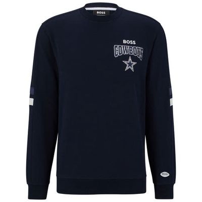 Men's BOSS X NFL Navy/White Dallas Cowboys Drive Crew Neck Pullover Sweatshirt