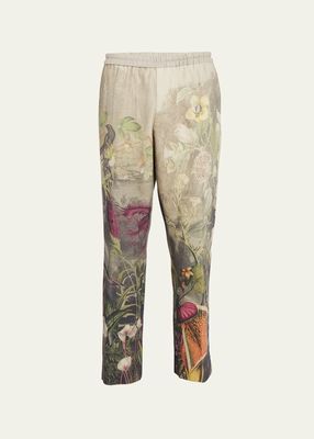 Men's Botanical-Print Cotton Pull-On Parkino Pants