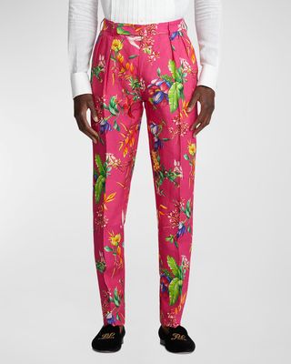 Men's Botanical Print Linen Trousers