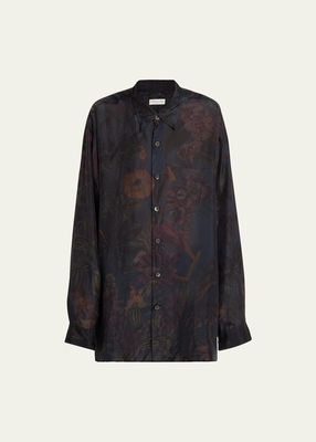 Men's Botanical Silk Button-Down Shirt