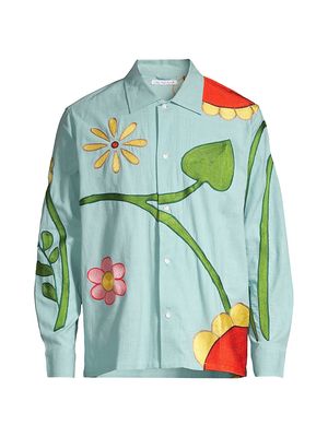 Men's Boticelli Embroidered Flower Shirt - Light Blue - Size Small - Light Blue - Size Small