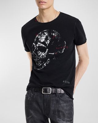 Men's Bowery Skull Raw-Edge T-Shirt