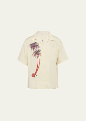 Men's Bowling Shirt with Palm Print