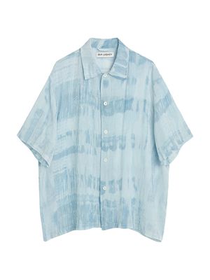 Men's Box Tie-Dye Short-Sleeve Shirt - Blue Brush Stroke - Size 44 - Blue Brush Stroke - Size 44