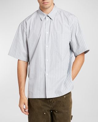 Men's Boxy Logo Stripe Button-Down Shirt