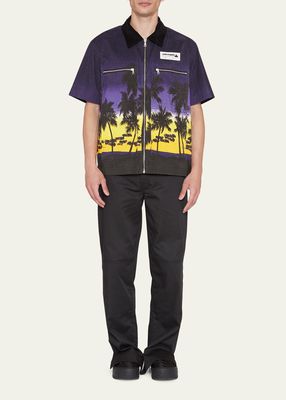 Men's Boxy Sunset Palms Full-Zip Shirt
