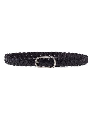 Men's Braided Etched Calfskin Belt - Black - Size 38