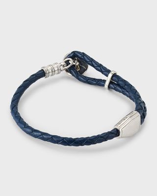 Men's Braided Leather Bracelet with Blue Tiger's Eye