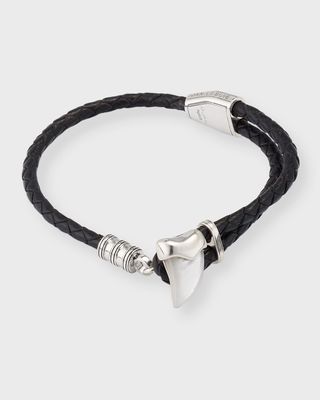 Men's Braided Leather Bracelet with Mother-Of-Pearl Shark Tooth