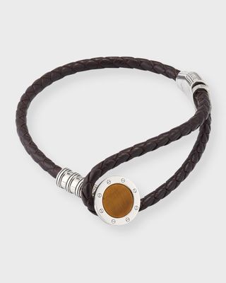 Men's Braided Leather Bracelet with Tiger's Eye