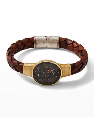 Men's Braided Leather Neptune Coin Bracelet