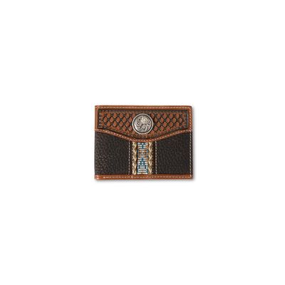Men's Braided Trim Bifold Wallet in Brown Leather, Size: OS by Ariat