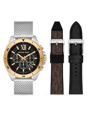 Men's Brecken Two-Tone Stainless Steel Mesh Watch & Interchangeable Strap Set - Black