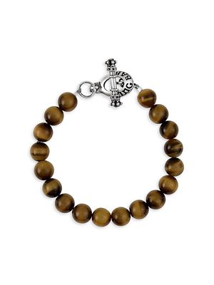 Men's Brown Tiger's Eye & Sterling Silver Toggle Clasp Bracelet - Brown Silver - Brown Silver