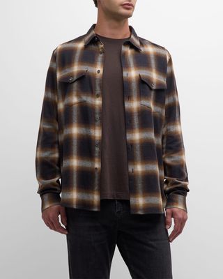 Men's Brushed Plaid Button-Down Shirt