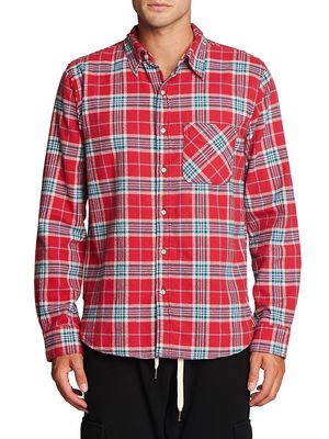 Men's Buffalo Check Distressed Work Shirt - Crimson Plaid - Size Small - Crimson Plaid - Size Small