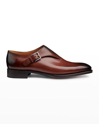 Men's Burnished Leather Monk-Strap Loafers