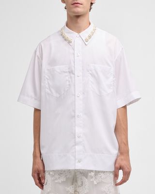 Men's Button-Down Shirt with Pearly Collar