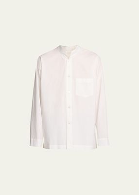 Men's Button-Down Shirt with Stand Collar