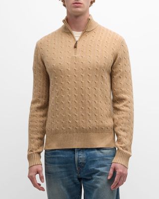 Men's Cable 1/4-Zip Cashmere Sweater