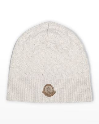 Men's Cable-Knit Beanie with Leather Patch