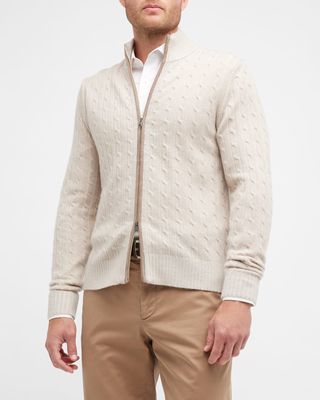 Men's Cable-Knit Cashmere Full-Zip Sweater