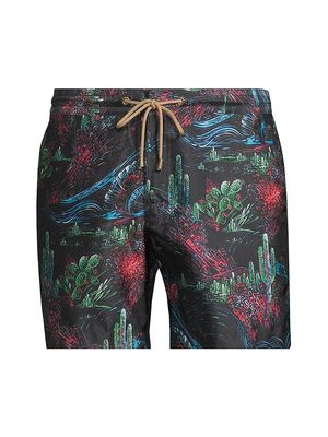 Men's Cactus Fan Printed Swim Shorts - Black - Size 33 - Black - Size 33