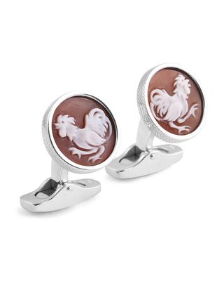 Men's Cameo Rooster Cuff Links w/ Seashell