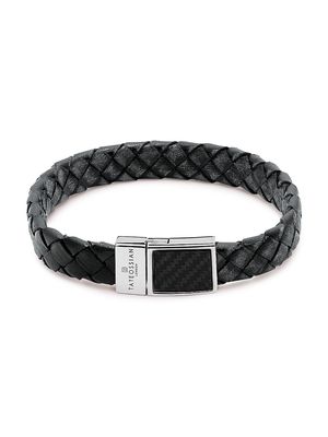 Men's Carbon Braided Leather Bracelet - Grey - Size Medium - Grey - Size Medium