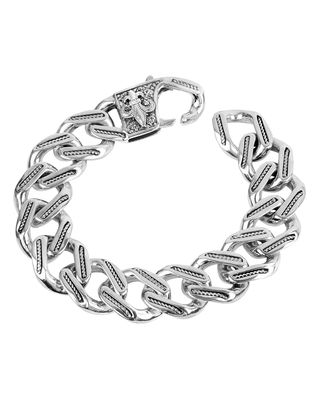 Men's Carved Silver Chain Link Bracelet