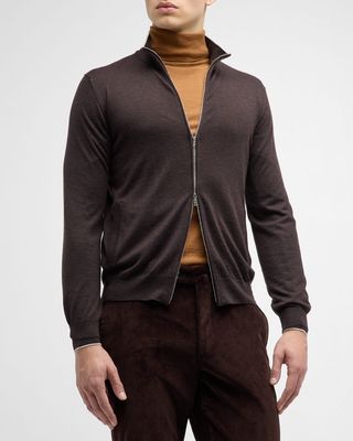 Men's Cashmere and Silk Full-Zip Sweater
