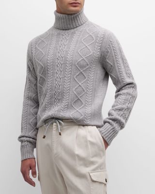 Men's Cashmere Cable Knit Turtleneck Sweater
