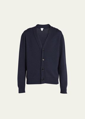 Men's Cashmere Cardigan with Intrecciato Leather Patches