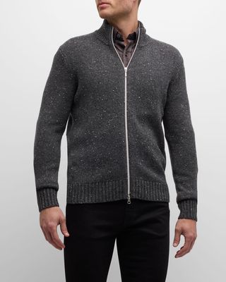 Men's Cashmere Donegal Full-Zip Sweater