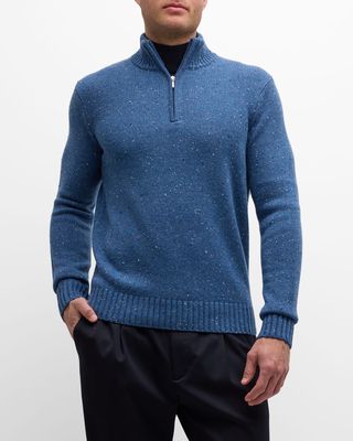 Men's Cashmere Donegal Quarter-Zip Sweater