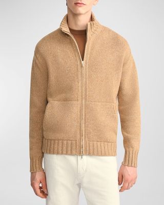 Men's Cashmere Knit Full-Zip Bomber Sweater