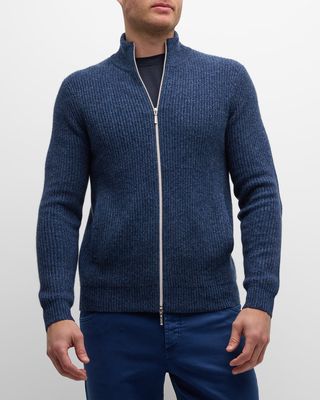 Men's Cashmere Ribbed Full-Zip Sweater