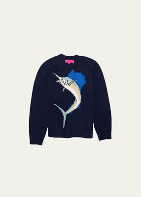 Men's Cashmere Sailfish Intarsia Crewneck Sweater