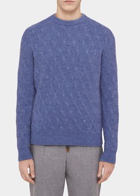 Men's Cashmere-Silk Cable Crewneck Sweater