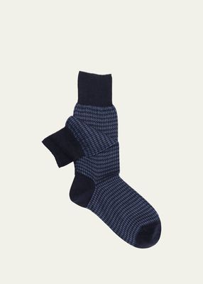 Men's Cashmere-Silk Houndstooth Crew Socks