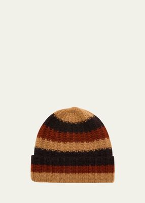Men's Cashmere-Silk Stripe Knit Beanie Hat