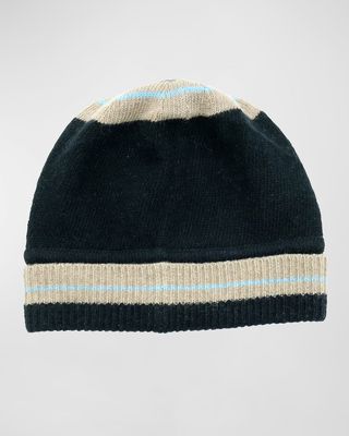 Men's Cashmere-Wool Stripe Beanie Hat